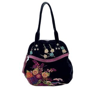 Lucky Brand Vintage Y2K Floral Embroidery Velvet Satchel Bag
